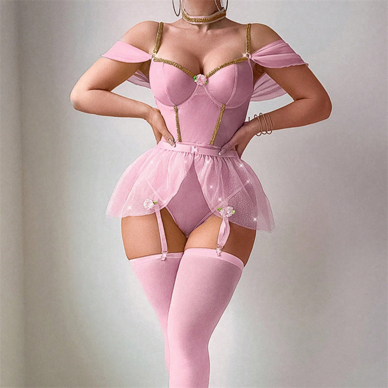 Fishnet Stocking Women - Glanzende bodysuit lingerie set dames wetlook