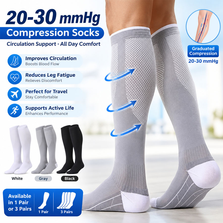 Compression Sleeve Calf - 3/1 Paar 20-30mmHg Compressie Sokken, Calf